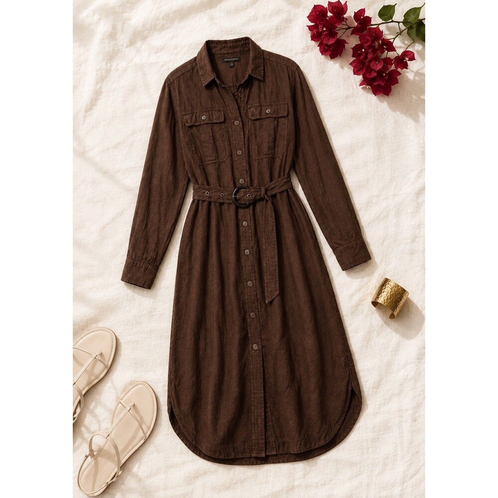 Banana Republic Brown Utility Shirt Dress Belted Rayon